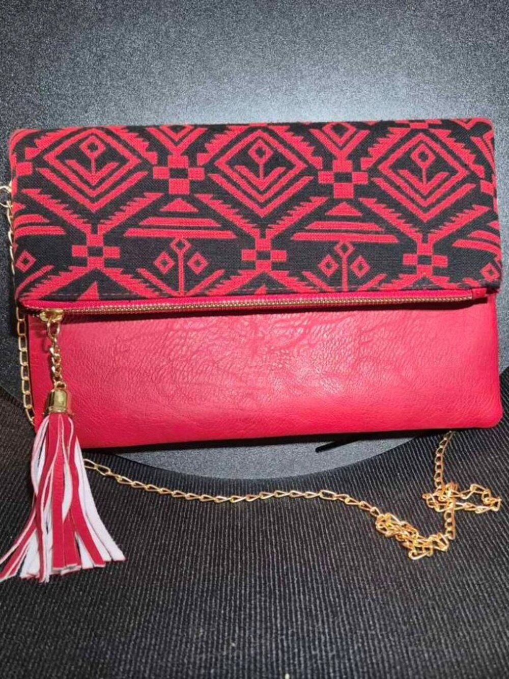 Olivia Miller Aztec Foldover Crossbody Bag Clutch Red/Black NWOT